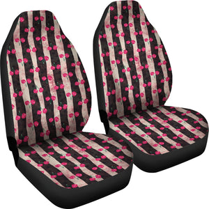 Pink and Black Stripes and Cherries Pattern Car Seat Covers