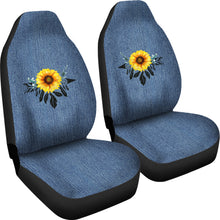 Load image into Gallery viewer, Sunflower Dreamcatcher Boho Design On Rustic Blue Faux Denim Car Seat Covers

