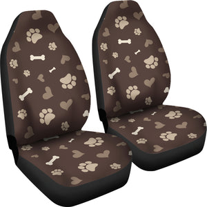 Dog Love In Brown With Dog Paws, Bones and Hearts Pattern Car Seat Covers