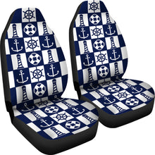 Load image into Gallery viewer, Navy Blue and White Nautical Patchwork Pattern Car Seat Covers

