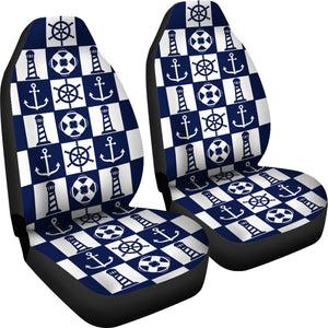 Navy Blue and White Nautical Patchwork Pattern Car Seat Covers