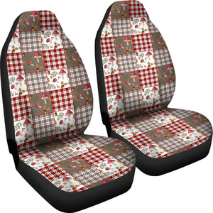 Mushroom and Plaid Pattern Cottage Core Car Seat Covers Set