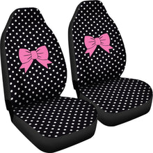 Load image into Gallery viewer, Black and White Polkadots With Pink Bows Car Seat Covers
