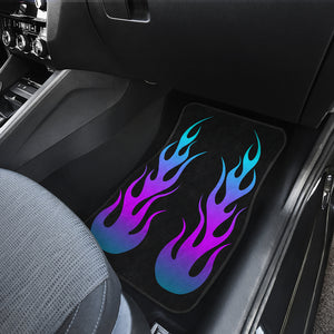 Flames in Purple Turquoise Ombre on Black Car Floor Mats Set of 4