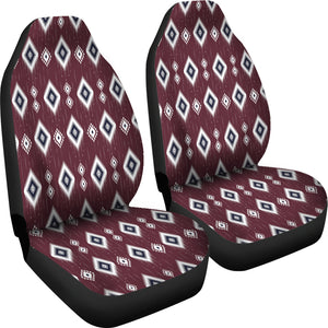 Wine Colored Ikat Style Ethnic Boho Design Car Seat Covers Set