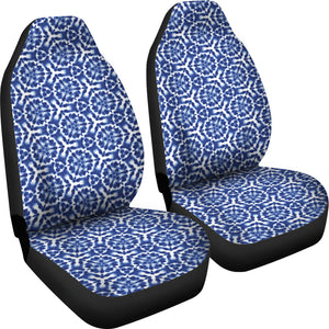 Blue White Shibori Dye Car Seat Covers Abstract Ethnic Boho Pattern