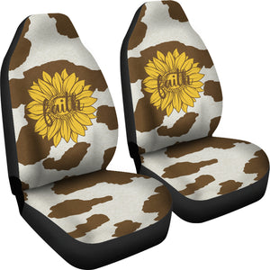 Brown Faux Cow Hide With Faith Sunflower Car Seat Covers Christian Theme