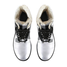 Load image into Gallery viewer, Black White Buffalo Plaid Color Block Vegan Leather Faux Fur Lined Winter Boots With White Toe
