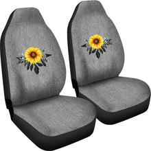 Load image into Gallery viewer, Sunflower Dreamcatcher Boho Design On Gray Faux Denim Car Seat Covers
