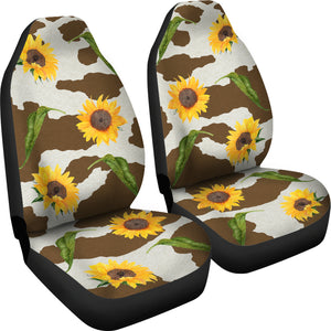 Brown Cow Print With Rustic Sunflower Pattern Car Seat Covers Seat Protectors Farmhouse