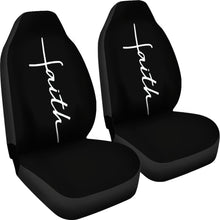 Load image into Gallery viewer, Faith Word Cross In White on Black Car Seat Covers Religious Christian Themed
