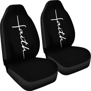 Faith Word Cross In White on Black Car Seat Covers Religious Christian Themed