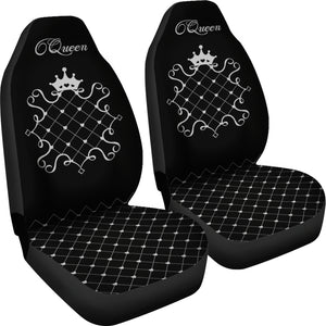 Queen Tufted Black and Silver Car Seat Covers Set