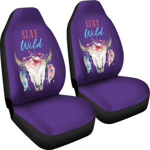 Stay Wild Boho Cow Skull Design Purple Car Seat Covers Set