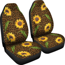 Load image into Gallery viewer, Rustic Sunflowers and Leaves on Leopard Print Car Seat Covers Seat Protectors
