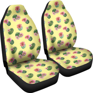Cactus With Flowers on Pastel Yellow Car Seat Covers Set
