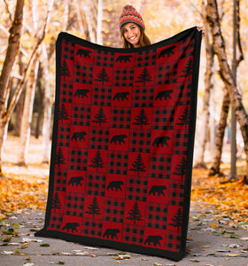Red and Black Buffalo Plaid Fleece Throw Blanket With Patchwork Style Lodge Pattern