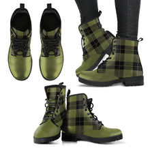 Load image into Gallery viewer, Army Green and Black Plaid Women&#39;s Vegan Leather Boots
