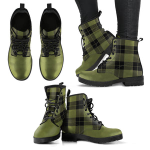 Army Green and Black Plaid Women's Vegan Leather Boots