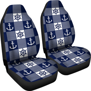Navy Blue and White Nautical and Chevron Pattern Patchwork Car Seat Covers Set of 2