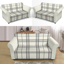 Load image into Gallery viewer, Cream and Gray Plaid Contrast Color Block Loveseat Sofa Stretch Slipcover
