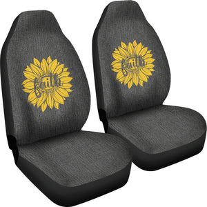 Faith Sunflower on Rustic Gray Faux Denim Background Car Seat Covers