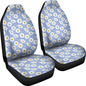 Light Blue With White Daisy Pattern Car Seat Covers