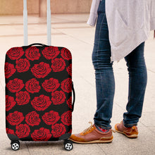 Load image into Gallery viewer, Red Rose Pattern on Black Luggage Cover Suitcase Protector

