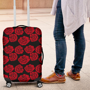 Red Rose Pattern on Black Luggage Cover Suitcase Protector