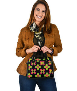 Black With Retro Flower Pattern Handbag Purse