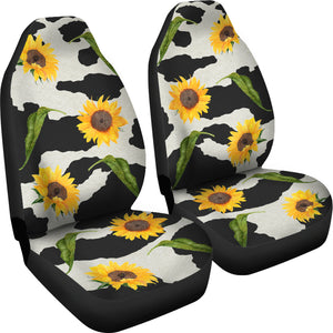 Black and White Cow Print With Rustic Sunflowers Car Seat Covers Seat Protectors