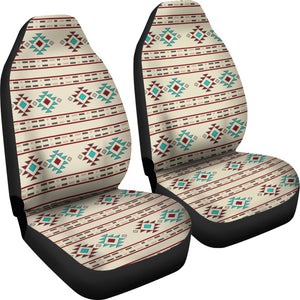 Cream, Red, Turquoise Tribal Ethnic Pattern Car Seat Covers Set