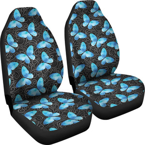 Black With White Leaves and Blue Butterflies Car Seat Covers
