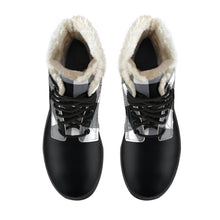 Load image into Gallery viewer, Black and White Buffalo Check Vegan Leather Faux Fur Lined Winter Boots Color Block With White Black Toe
