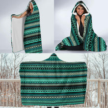 Load image into Gallery viewer, Teal and Black Ethnic Pattern Hooded Blanket
