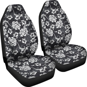 Dark Gray and White Baroque Flower Car Seat Covers