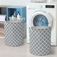 Load image into Gallery viewer, Gray and White Quatrefoil Laundry Basket Hamper Storage Bin
