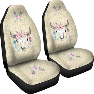 Wild and Free Boho Cow Skull Car Seat Covers Cream Color