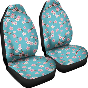 Teal With Pink and White Cherry Blossom Flower Pattern Car Seat Covers