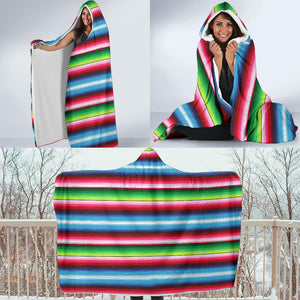 Red Blue and Green Serape Style Striped Hooded Blanket