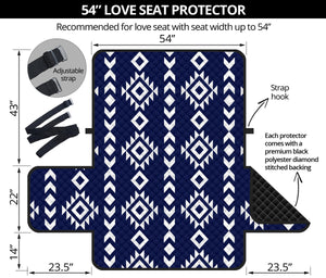 Navy Blue and White Ethnic Tribal 54" Loveseat Sofa Protector Furniture Slipcover
