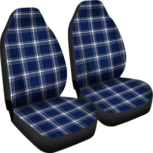 Navy Blue and White Plaid Tartan Car Seat Covers Seat Protectors