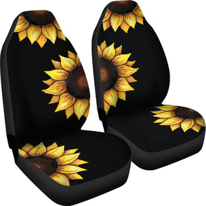 Large Sunflowers on Black Car Seat Covers Set