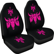 Load image into Gallery viewer, Hot Pink and Black Boho Cow Skull and Flowers Car Seat COvers
