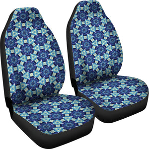 Blue Boho Flowers Shibori Tye Die Style Abstract Pattern Car Seat Covers