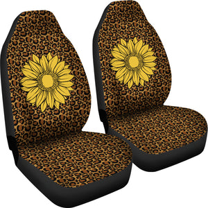 Leopard With Rustic Sunflower Car Seat Covers Set