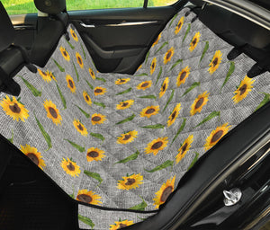 Gray Burlap With Sunflower Pattern Back Seat Cover Protector
