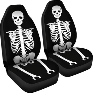 Skeleton Car Seat Covers Set of 2 Black and White