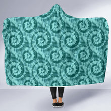 Load image into Gallery viewer, Turquoise Tie Dye Hooded Blanket With White Fleece Lining
