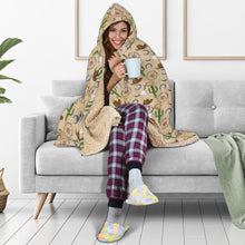 Load image into Gallery viewer, Western Pattern Hooded Blanket Tan With Sherpa Lining
